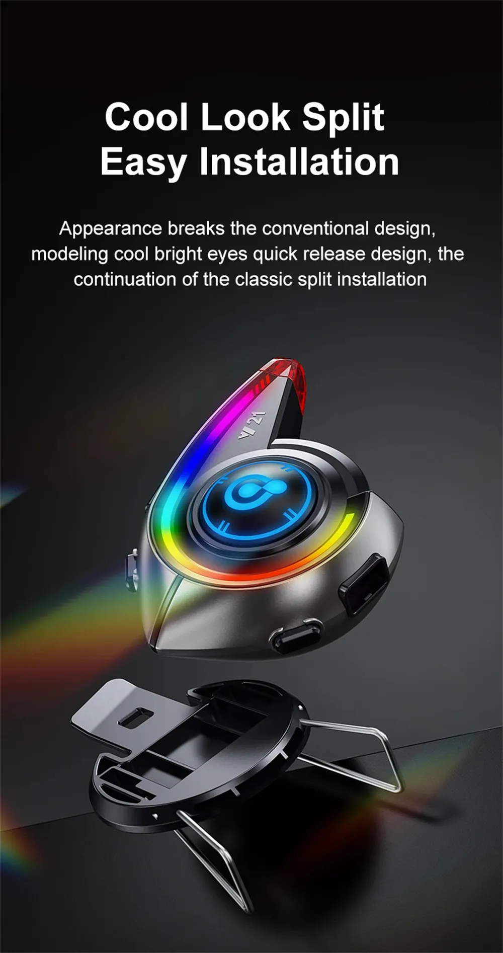 Y21 Wireless Helmet Headset AI Voice Assistant Fm Radio Powerful Bass Waterproof bluetooth 5.4 RGB Lighting Noise Reduction Long Battery Life Rider Intercom Wireless Motobike Earphone