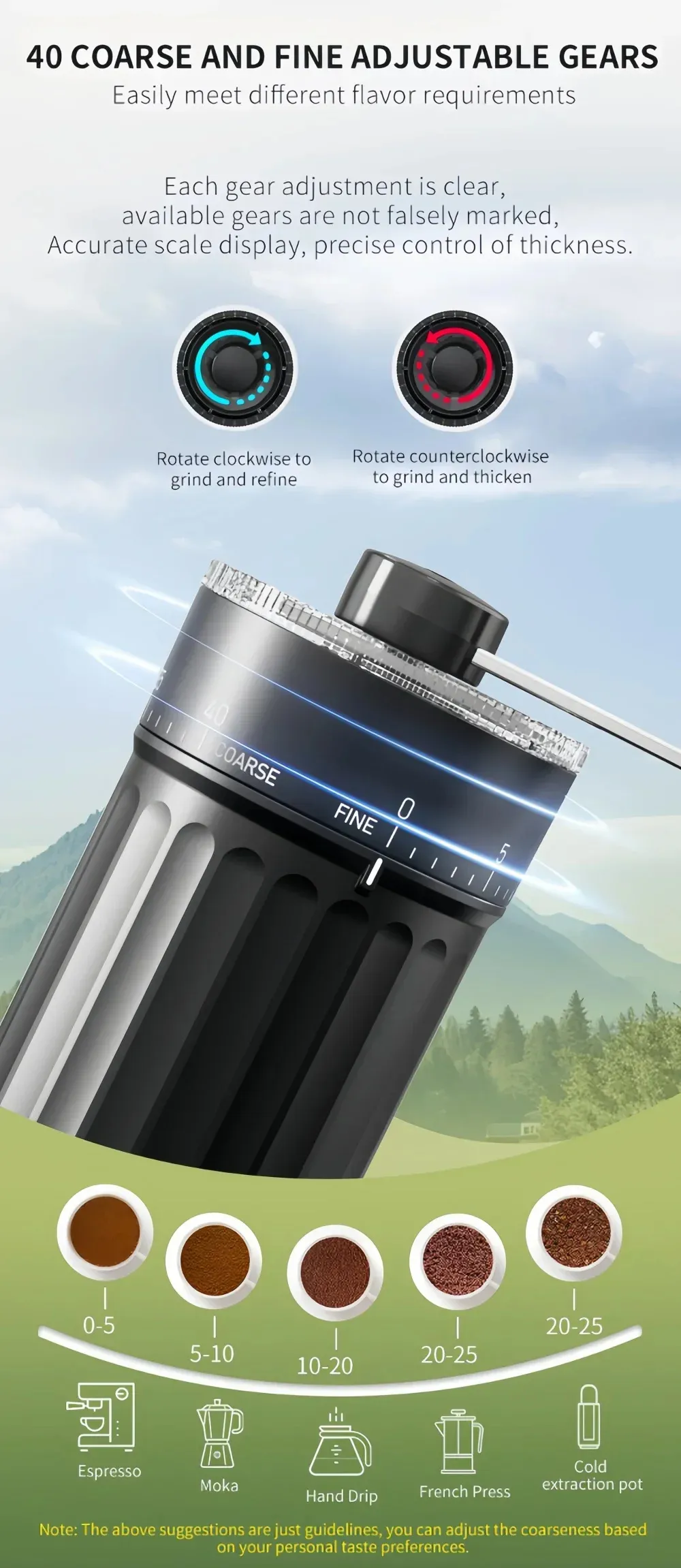 Comfook Manual Coffee Grinder 40-Gear Adjustment Ceramic Grinding Core Home Coffee Utensils Comfook Manual Coffee Grinder 40-Gear Adjustment Ceramic Grinding Core Home Coffee Utensils