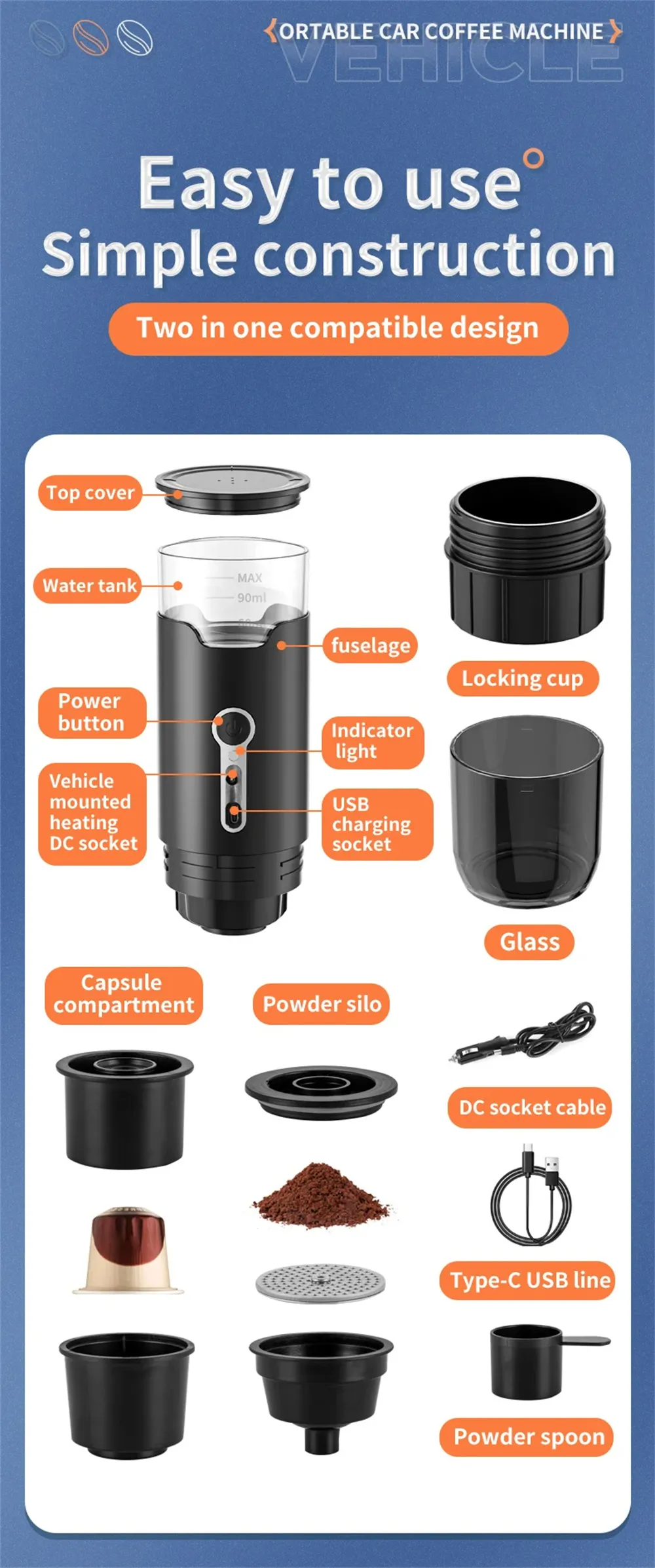 Comfook Portable Espresso Coffee Maker with 20 Bar Pressure 92°C Extraction For Car Travel Camping Office Use Comfook Portable Espresso Coffee Maker with 20 Bar Pressure 92°C Extraction For Car Travel Camping Office Use