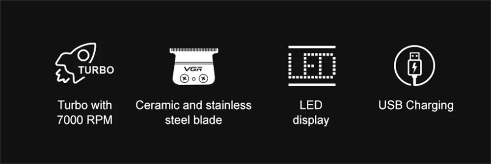 VGR V-185 Professional Hair Trimmer for Men with Ceramic Stainless Steel Blades 7000 RPM Motor USB Rechargeable LED Display 220min Runtime VGR V-185 Professional Hair Trimmer for Men with Ceramic Stainless Steel Blades 7000 RPM Motor USB Rechargeable LED Display 220min Runtime