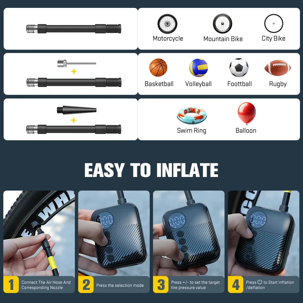 Carsun 150Psi Portable Bike Electric Air Pump Fast Rechargeable LED Digital Gauge Tire Inflator