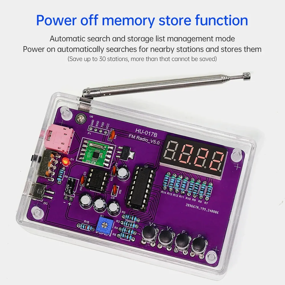 HU-017B DIY FM Radio Kit 87-108MHz LED Display Multifunction Adjustable Volume USB Power Portable Electronics Radio Assembly Kit High Sensitivity Noise Reduction HU-017B DIY FM Radio Kit 87-108MHz LED Display Multifunction Adjustable Volume USB Power Portable Electronics Radio Assembly Kit High Sensitivity Noise Reduction