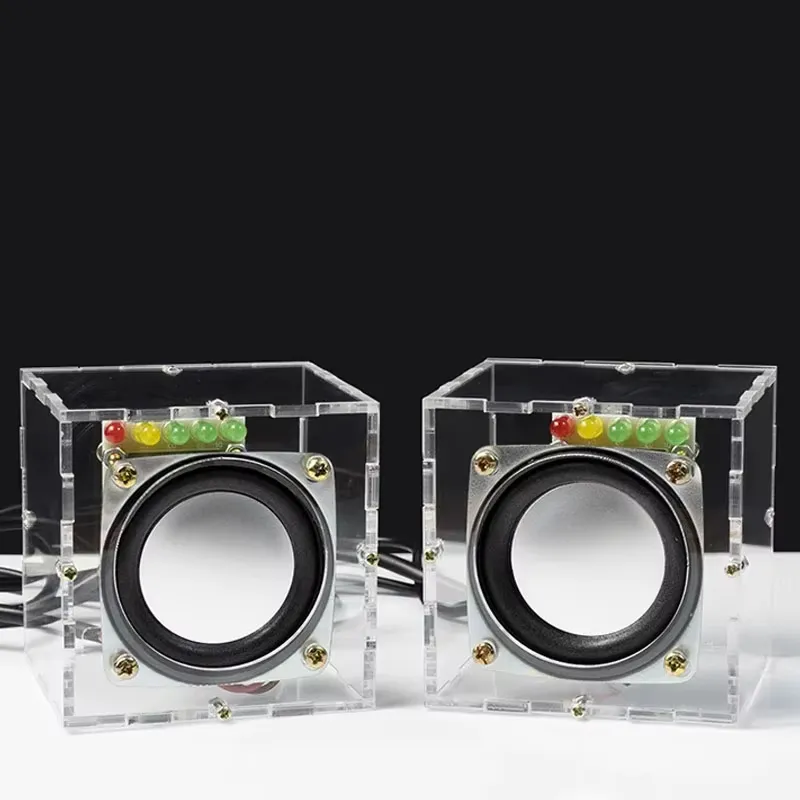 HU-023 Mini Crystal Speaker DIY Kit Dual Channel 3W Power Compact LED Music Spectrum Display Computer Phone Audio Desktop Speaker Assembly