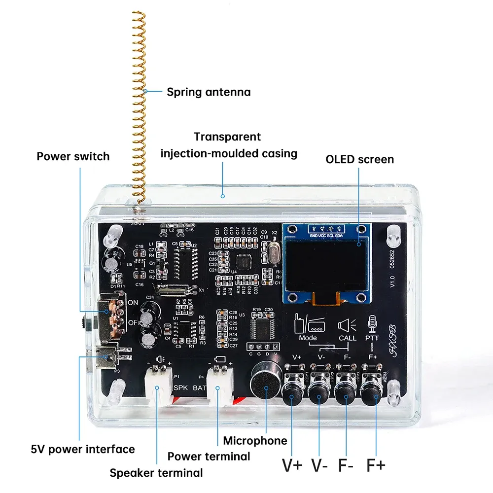 DIY Smart Intercom Radio Kit Adjustable Frequency 409.85MHz 87-108MHz OLED Display FM Walkie-Talkie Communication and Radio Listening DIY Smart Intercom Radio Kit Adjustable Frequency 409.85MHz 87-108MHz OLED Display FM Walkie-Talkie Communication and Radio Listening