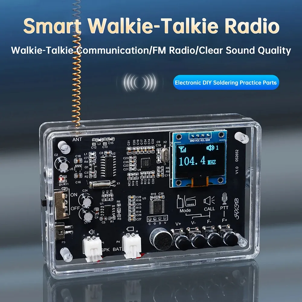 DIY Smart Intercom Radio Kit Adjustable Frequency 409.85MHz 87-108MHz OLED Display FM Walkie-Talkie Communication and Radio Listening DIY Smart Intercom Radio Kit Adjustable Frequency 409.85MHz 87-108MHz OLED Display FM Walkie-Talkie Communication and Radio Listening