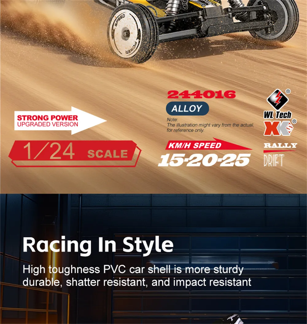 Wltoys 244016 RTR 1/24 2.4G 2WD RC Car Full Proportional High Speed Electric Racer with Gyro Cruise Control Three Speeds Vehicles Models Toys