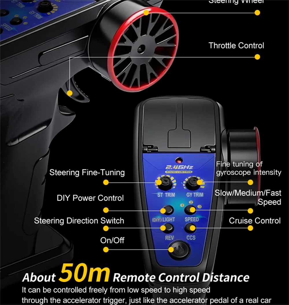 Wltoys 244016 RTR 1/24 2.4G 2WD RC Car Full Proportional High Speed Electric Racer with Gyro Cruise Control Three Speeds Vehicles Models Toys