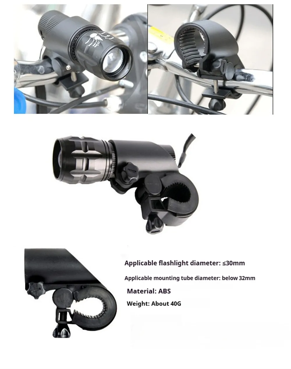 Bicycle Handlebar Light Bracket 360 Degree Rotatable Bike Lamp Holder LED Flashlight Plastic Clip Bike Light Mount Bracket