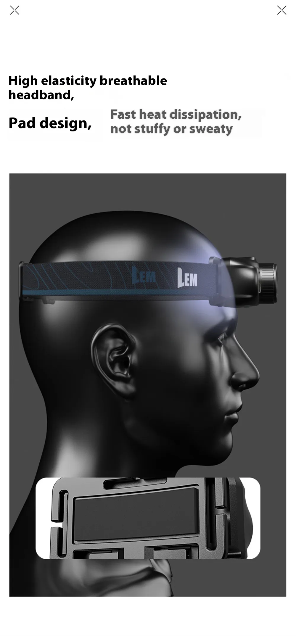 LEM Outdoor 800LM Wave Sensor Headlamp Dual Light Source Ultra-Bright Headlamp Long-Lasting Rechargeable Helmet Lamp for Outdoor Night Fishing Riding