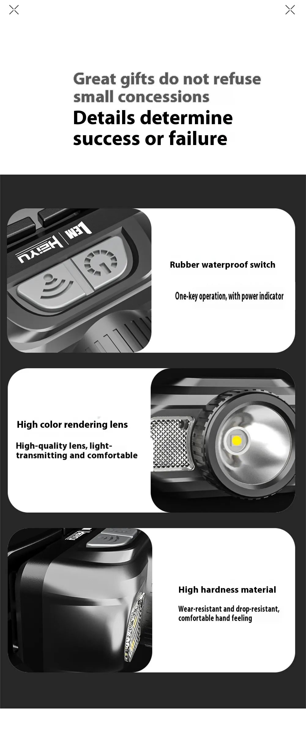 LEM Outdoor 800LM Wave Sensor Headlamp Dual Light Source Ultra-Bright Headlamp Long-Lasting Rechargeable Helmet Lamp for Outdoor Night Fishing Riding