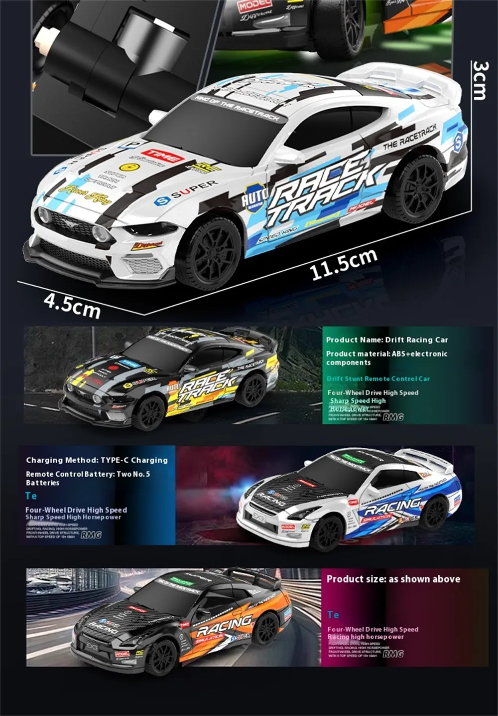 ZY013 RTR 1/43 2.4G 4WD Drift RC Car Mini Full Proportional LED Light Optional Gyro Remote Control High-Speed On-Road Racing Vehicles Models Boys Gifts Toys