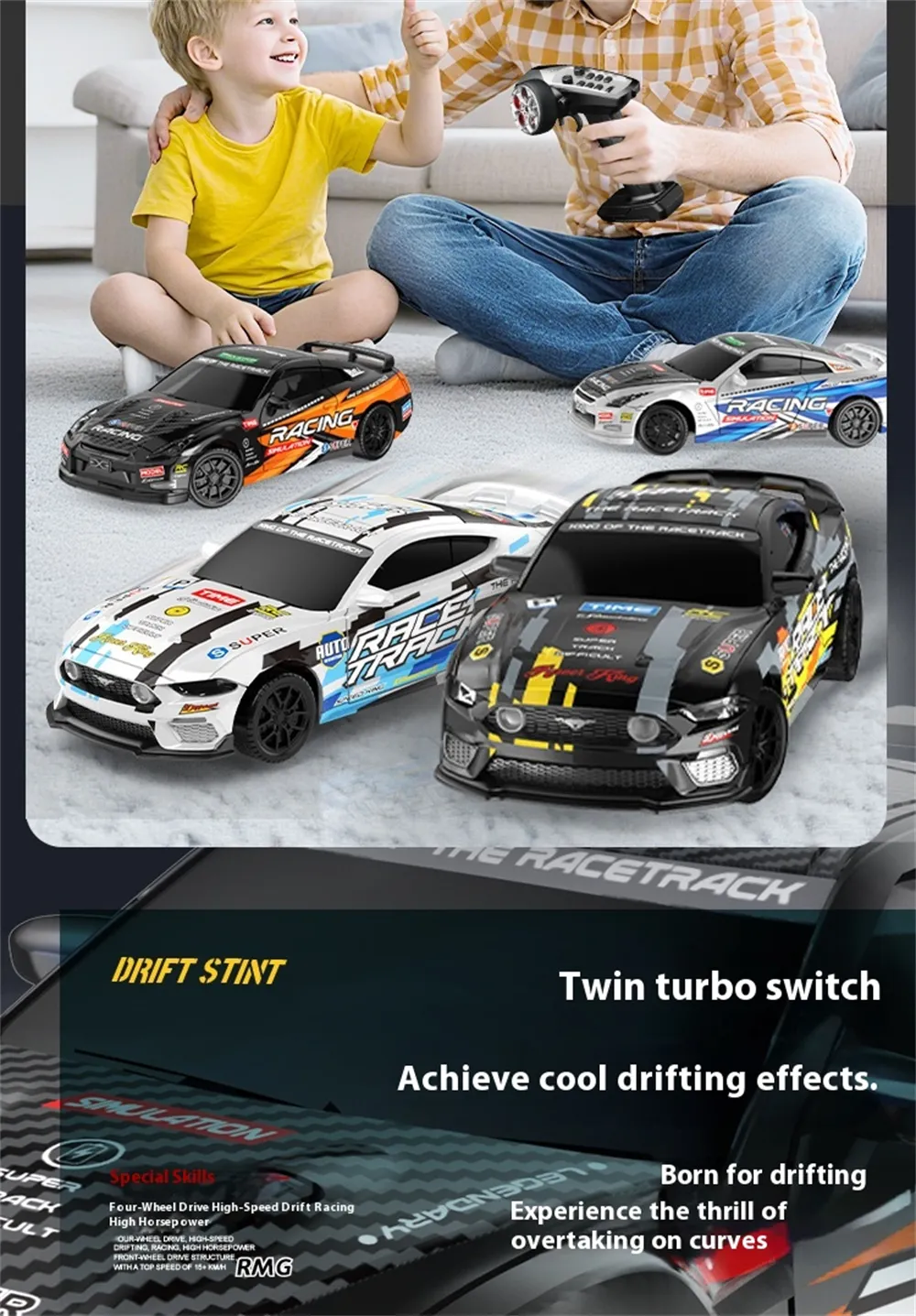 ZY013 RTR 1/43 2.4G 4WD Drift RC Car Mini Full Proportional LED Light Optional Gyro Remote Control High-Speed On-Road Racing Vehicles Models Boys Gifts Toys