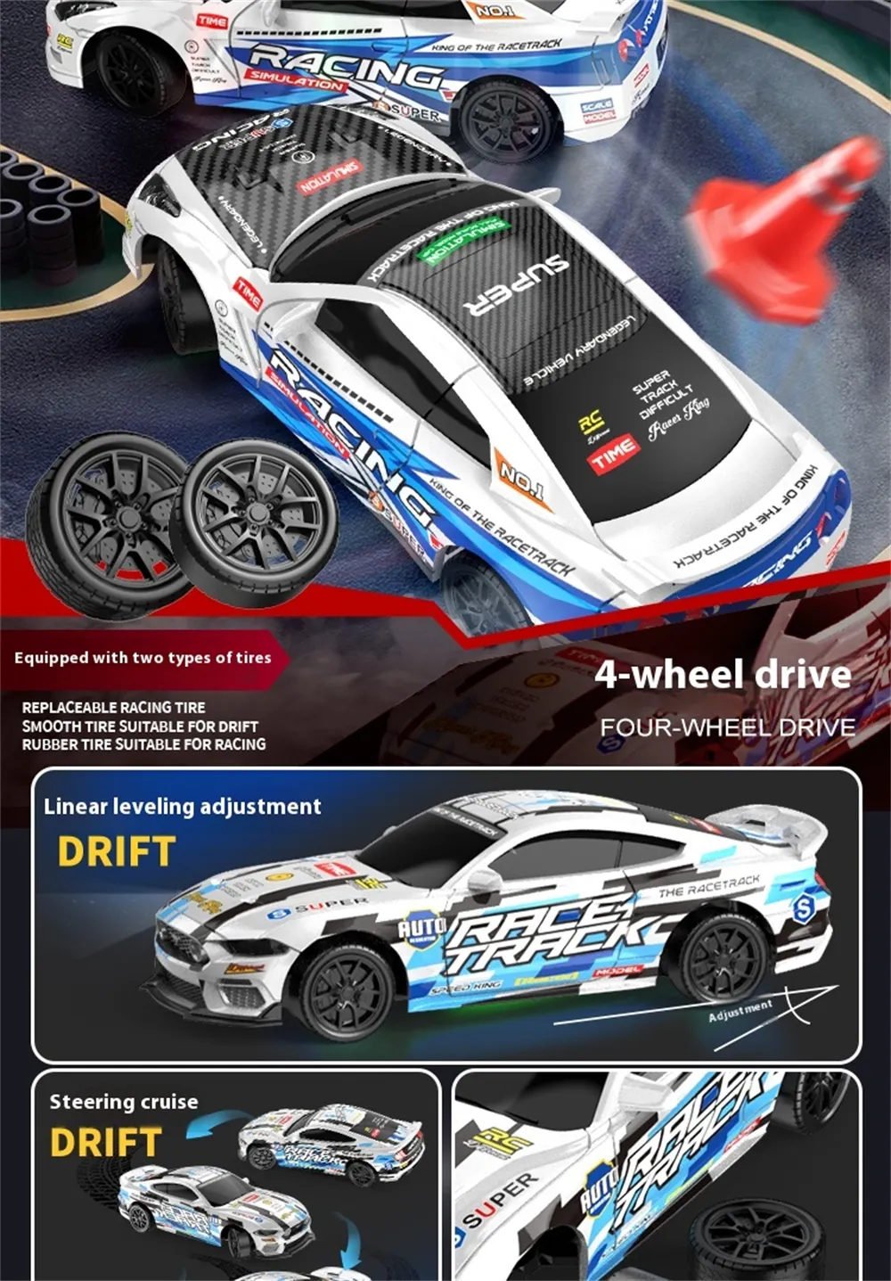 ZY013 RTR 1/43 2.4G 4WD Drift RC Car Mini Full Proportional LED Light Optional Gyro Remote Control High-Speed On-Road Racing Vehicles Models Boys Gifts Toys