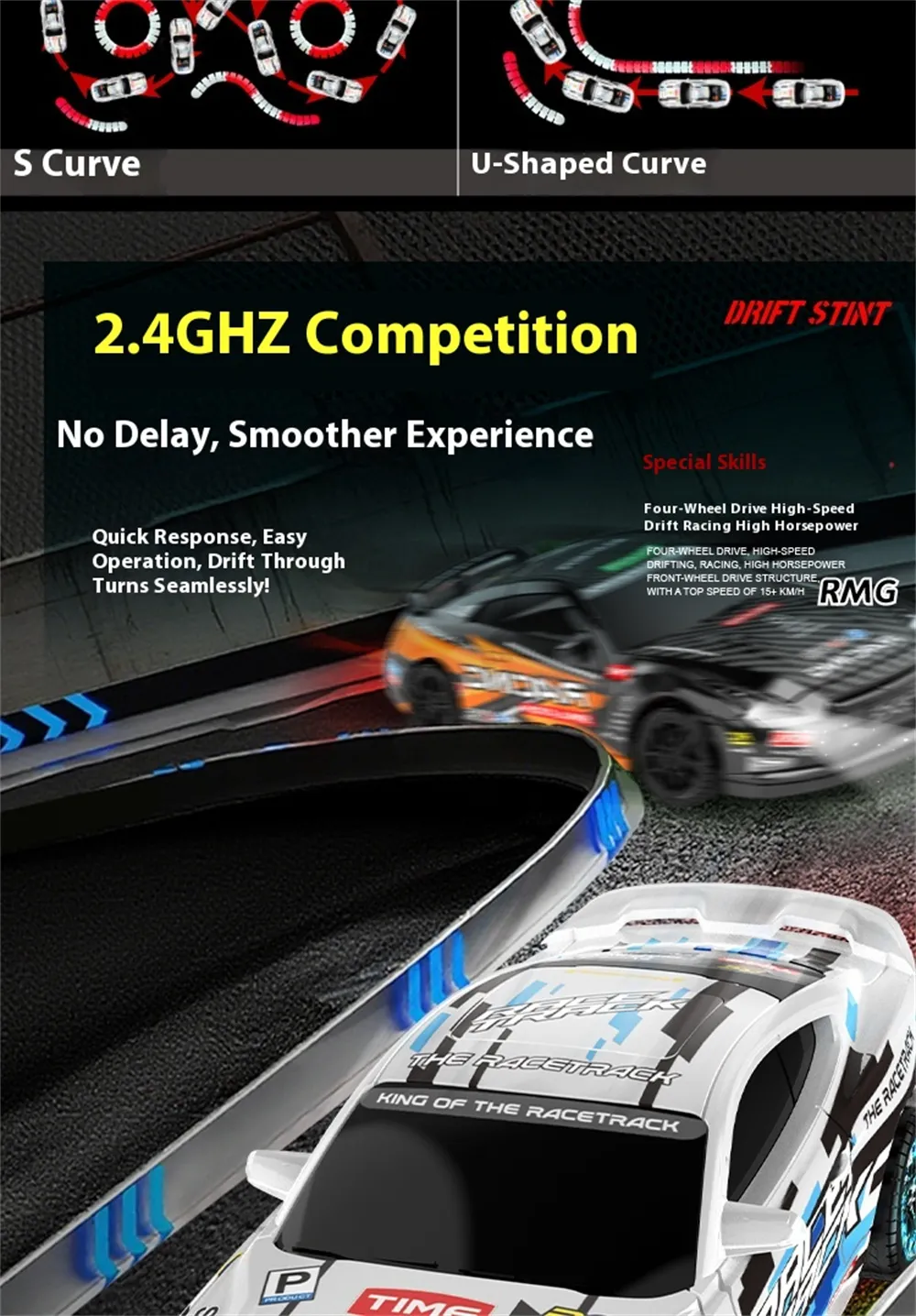 ZY013 RTR 1/43 2.4G 4WD Drift RC Car Mini Full Proportional LED Light Optional Gyro Remote Control High-Speed On-Road Racing Vehicles Models Boys Gifts Toys
