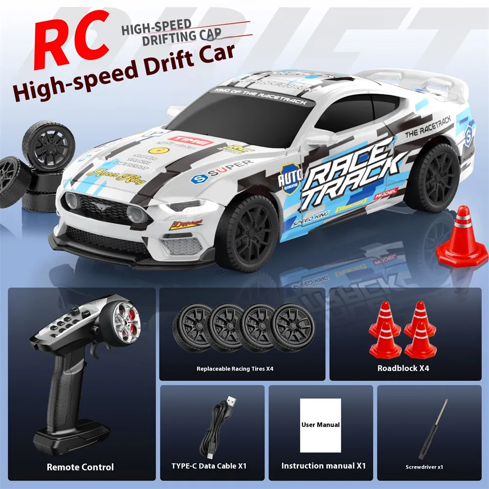 ZY013 RTR 1/43 2.4G 4WD Drift RC Car Mini Full Proportional LED Light Optional Gyro Remote Control High-Speed On-Road Racing Vehicles Models Boys Gifts Toys