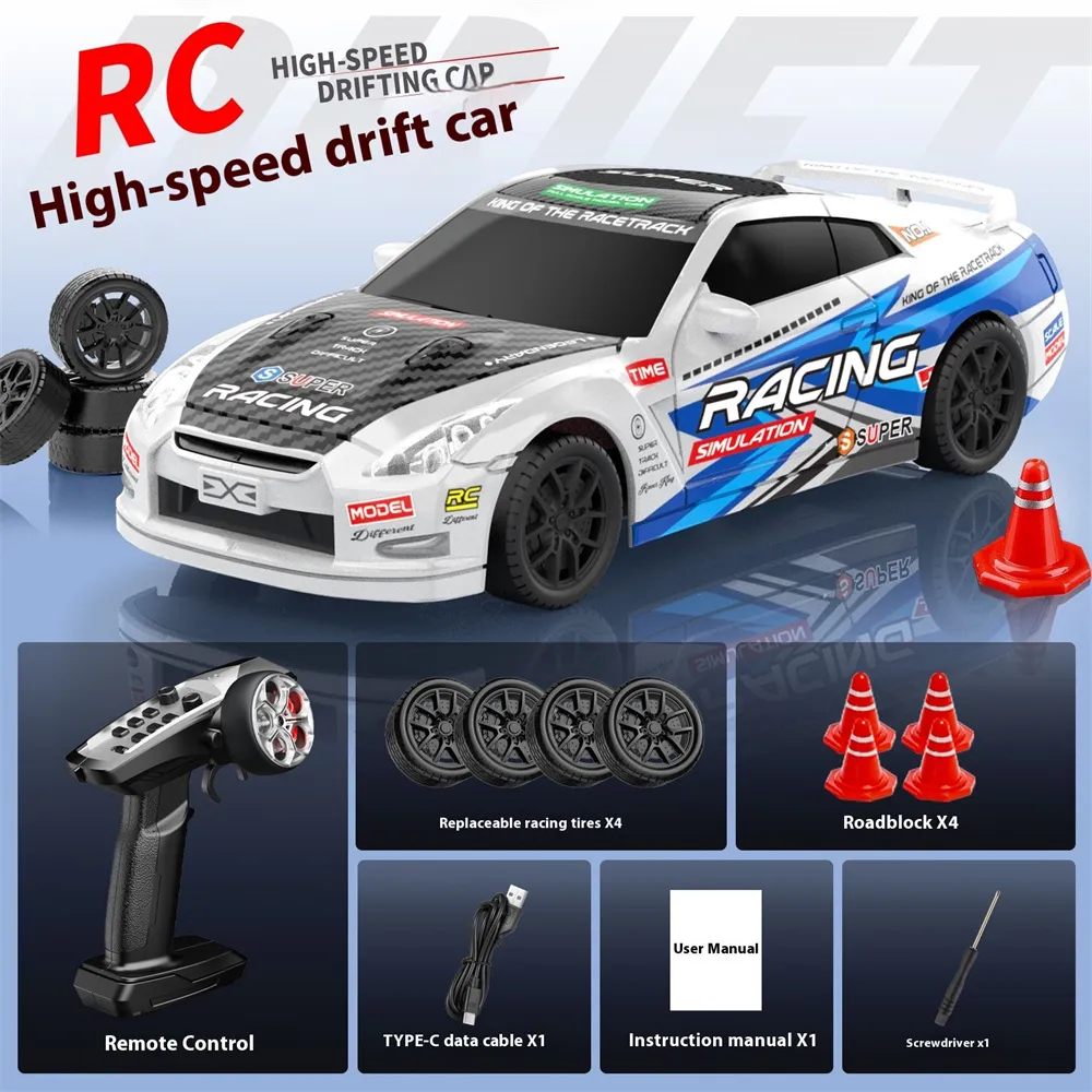 ZY013 RTR 1/43 2.4G 4WD Drift RC Car Mini Full Proportional LED Light Optional Gyro Remote Control High-Speed On-Road Racing Vehicles Models Boys Gifts Toys