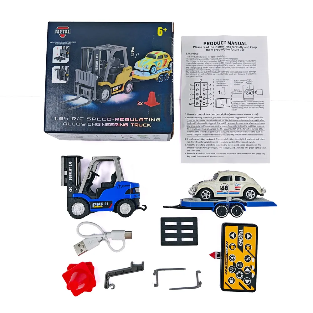 TRASPED HG4-244 RTR 1/64 2.4G Mini RC Car Alloy Forklift with Trailer Remote Control LED Light Sound Engineering Vehicle Desktop Toys Model Collection Gift For Boys TRASPED HG4-244 RTR 1/64 2.4G Mini RC Car Alloy Forklift with Trailer Remote Control LED Light Sound Engineering Vehicle Desktop Toys Model Collection Gift For Boys