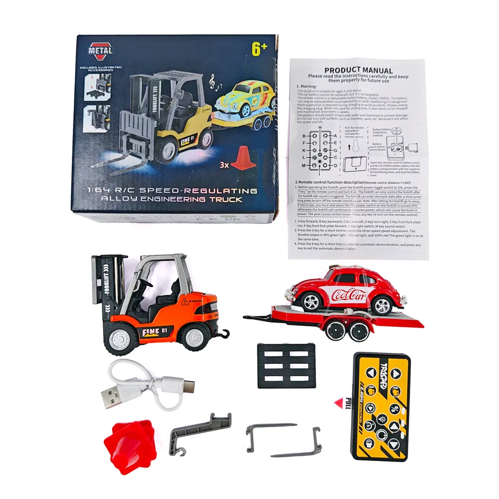 TRASPED HG4-244 RTR 1/64 2.4G Mini RC Car Alloy Forklift with Trailer Remote Control LED Light Sound Engineering Vehicle Desktop Toys Model Collection Gift For Boys TRASPED HG4-244 RTR 1/64 2.4G Mini RC Car Alloy Forklift with Trailer Remote Control LED Light Sound Engineering Vehicle Desktop Toys Model Collection Gift For Boys