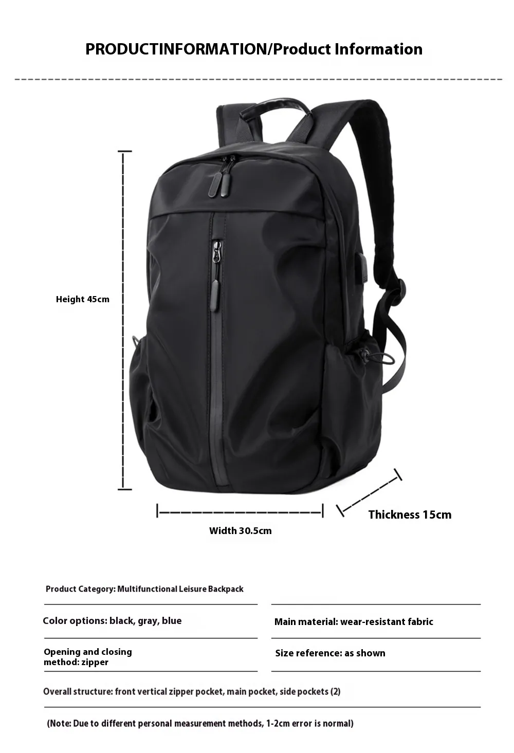19'' Portable Waterproof Men's Backpack with USB Port Lightweight Large Capacity Outdoor Travel Bag Casual Student Backpack 19'' Portable Waterproof Men's Backpack with USB Port Lightweight Large Capacity Outdoor Travel Bag Casual Student Backpack