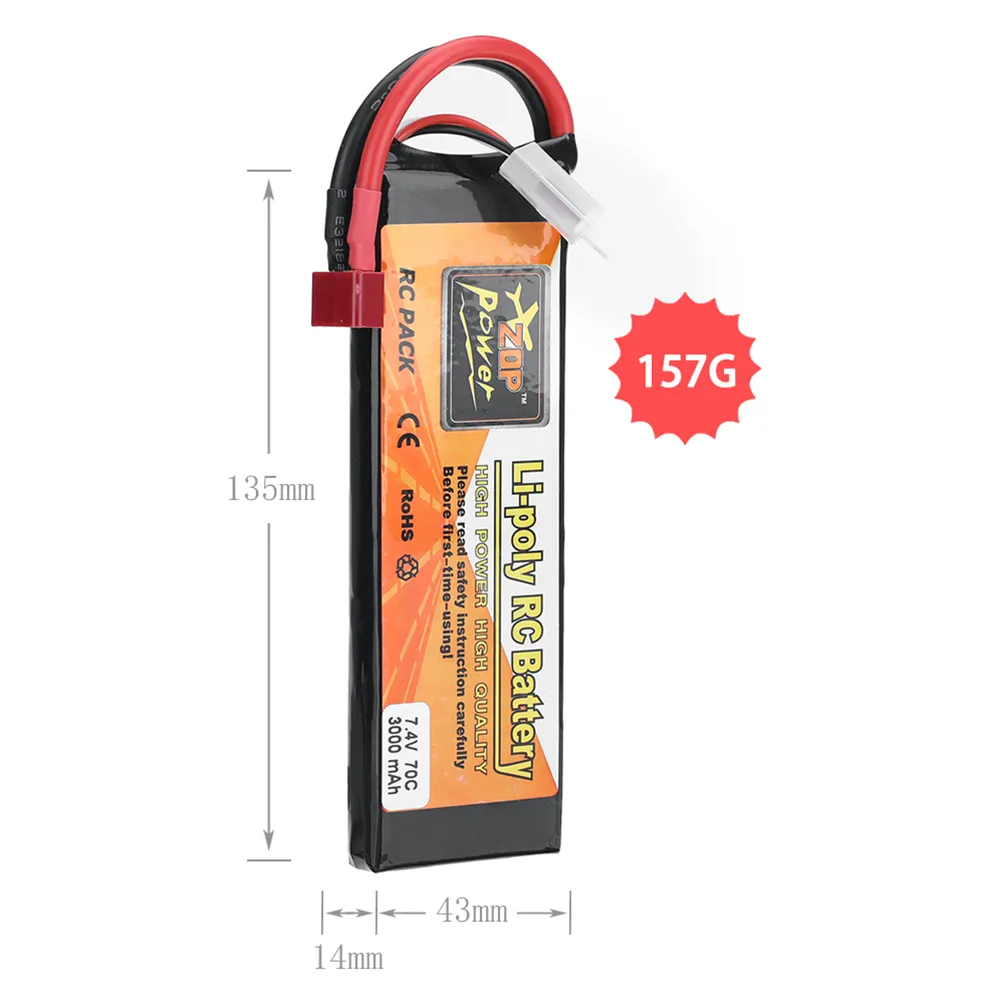 ZOP Power 7.4V 3000mAh 70C 2S LiPo Battery T Plug for RC Car ZOP Power 7.4V 3000mAh 70C 2S LiPo Battery T Plug for RC Car