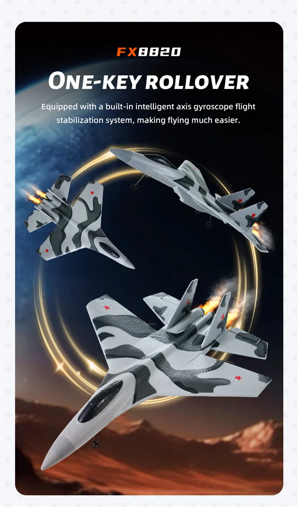 Flybear FX8820 SU-35 Fighter 290mm Wingspan 2.4GHz 3CH Built-in 6-Axis Gyro EPP RC Airplane Fixed Wing RTF With LED Lights