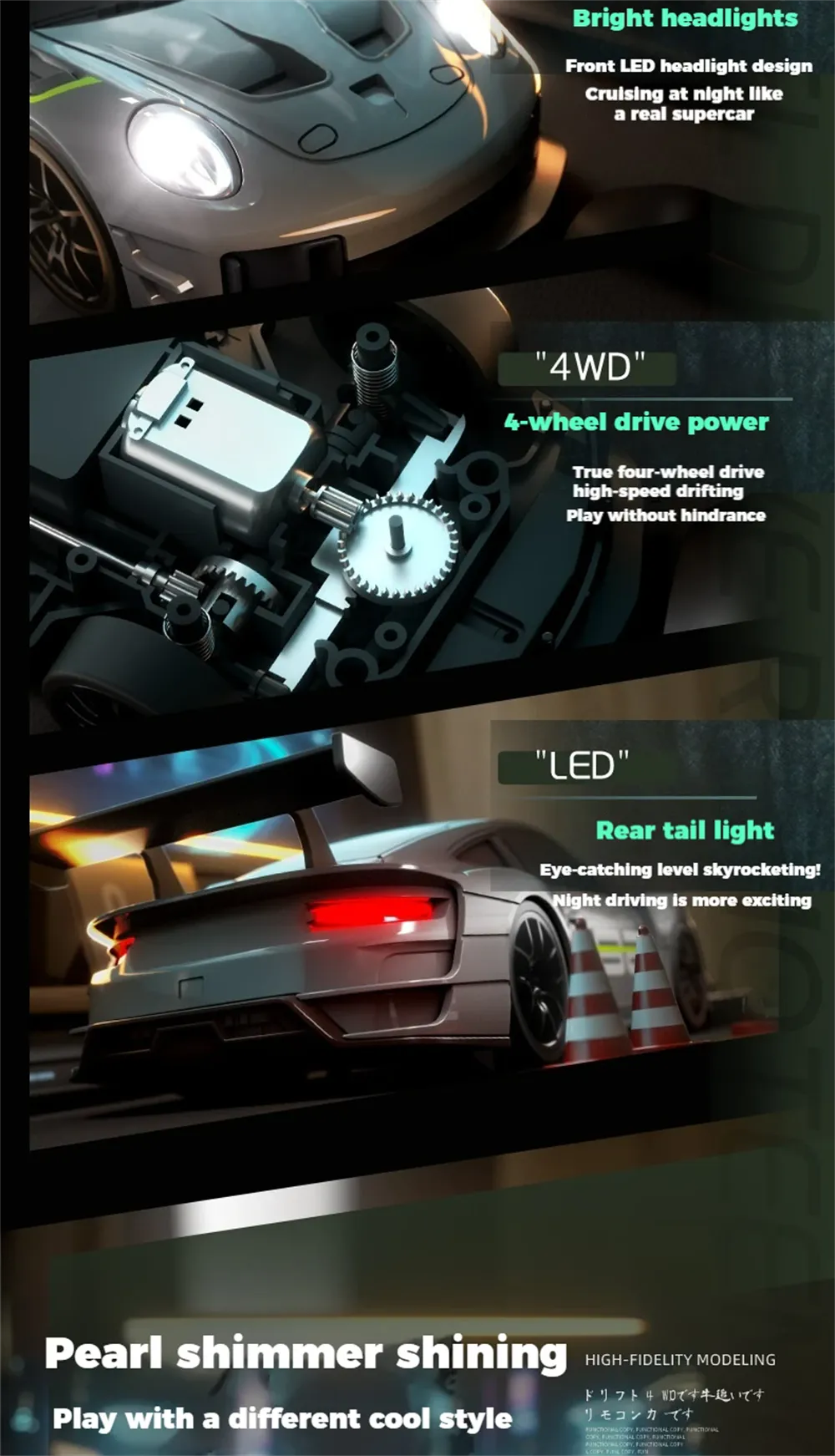 2502A RTR 1/20 2.4G 4WD Drift RC Car Mini LED Light Remote Control High Speed On-Road Racing Vehicle Model Boys Gifts Toys