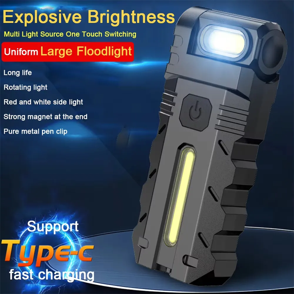 Magnetic LED Flashlight EDC Pocket Flashlight 180 Degree Rotating Head Portable Work Light Flat Flashlight for Outdoor Emergency Magnetic LED Flashlight EDC Pocket Flashlight 180 Degree Rotating Head Portable Work Light Flat Flashlight for Outdoor Emergency