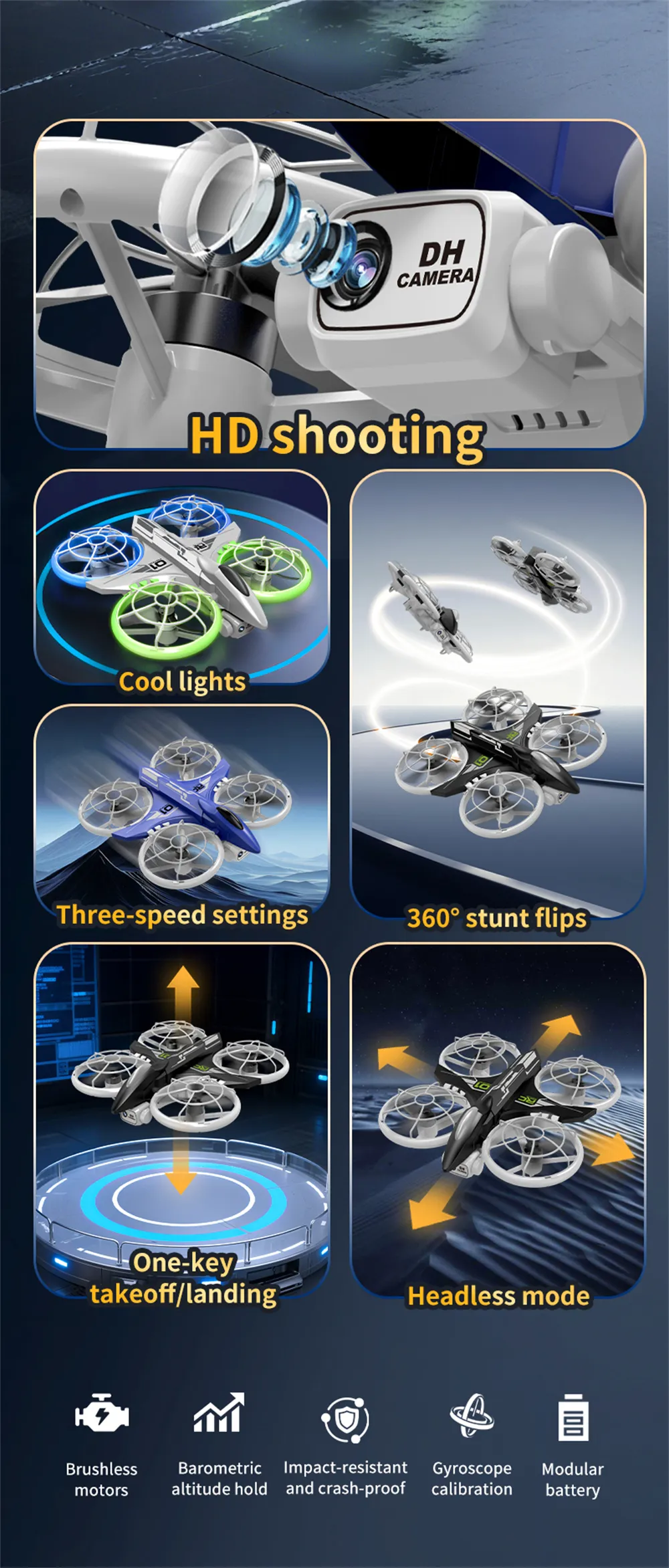 JJRC H132 WiFi FPV with HD Camera Optical Flow Hover Brushless Grid Full Protection Neon Colorful Child Gift RC Toys Drone Quadcopter RTF