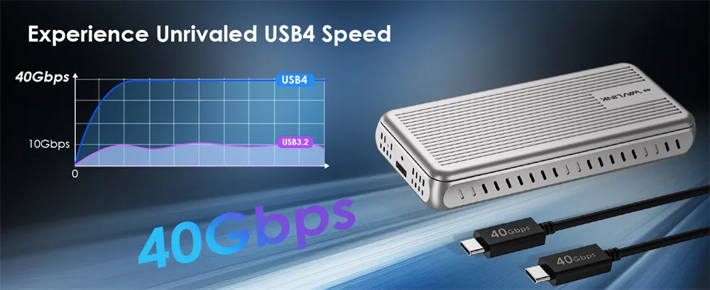 WAVLINK USB4 40Gbps SSD Enclosure for M.2 PCIe NVMe PCIe SSD Thunderbolt4/3 Compatible 3800MB/s High Speed Data Transfer Aluminum Heat Sink SSD Case WAVLINK USB4 40Gbps SSD Enclosure for M.2 PCIe NVMe PCIe SSD Thunderbolt4/3 Compatible 3800MB/s High Speed Data Transfer Aluminum Heat Sink SSD Case