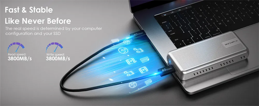 WAVLINK USB4 40Gbps SSD Enclosure for M.2 PCIe NVMe PCIe SSD Thunderbolt4/3 Compatible 3800MB/s High Speed Data Transfer Aluminum Heat Sink SSD Case WAVLINK USB4 40Gbps SSD Enclosure for M.2 PCIe NVMe PCIe SSD Thunderbolt4/3 Compatible 3800MB/s High Speed Data Transfer Aluminum Heat Sink SSD Case