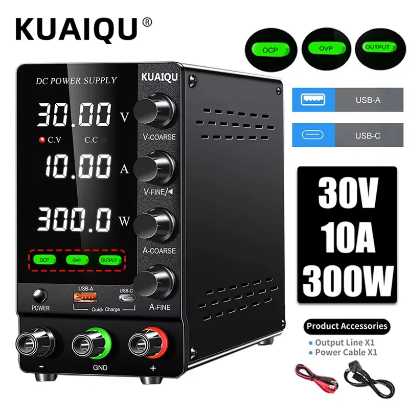 KUAIQU SPS-C3010S Adjustable DC Power Supply 30V 10A Precision Regulator LED Display Low Ripple USB-A USB-C Ports Lab Repair Testing Equipment KUAIQU SPS-C3010S Adjustable DC Power Supply 30V 10A Precision Regulator LED Display Low Ripple USB-A USB-C Ports Lab Repair Testing Equipment