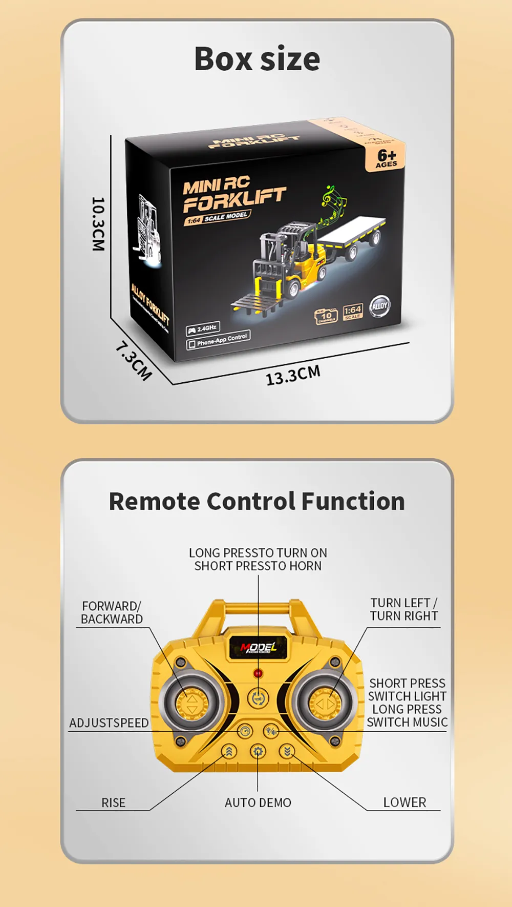 HJ2025-2D RTR 1/64 2.4G Mini RC Car Alloy 2 in 1 Forklift Crane With Trailer Support App Remote Controlled LED Light Sound Engineering Vehicle Desktop Toys Model Collection Gift For Boys