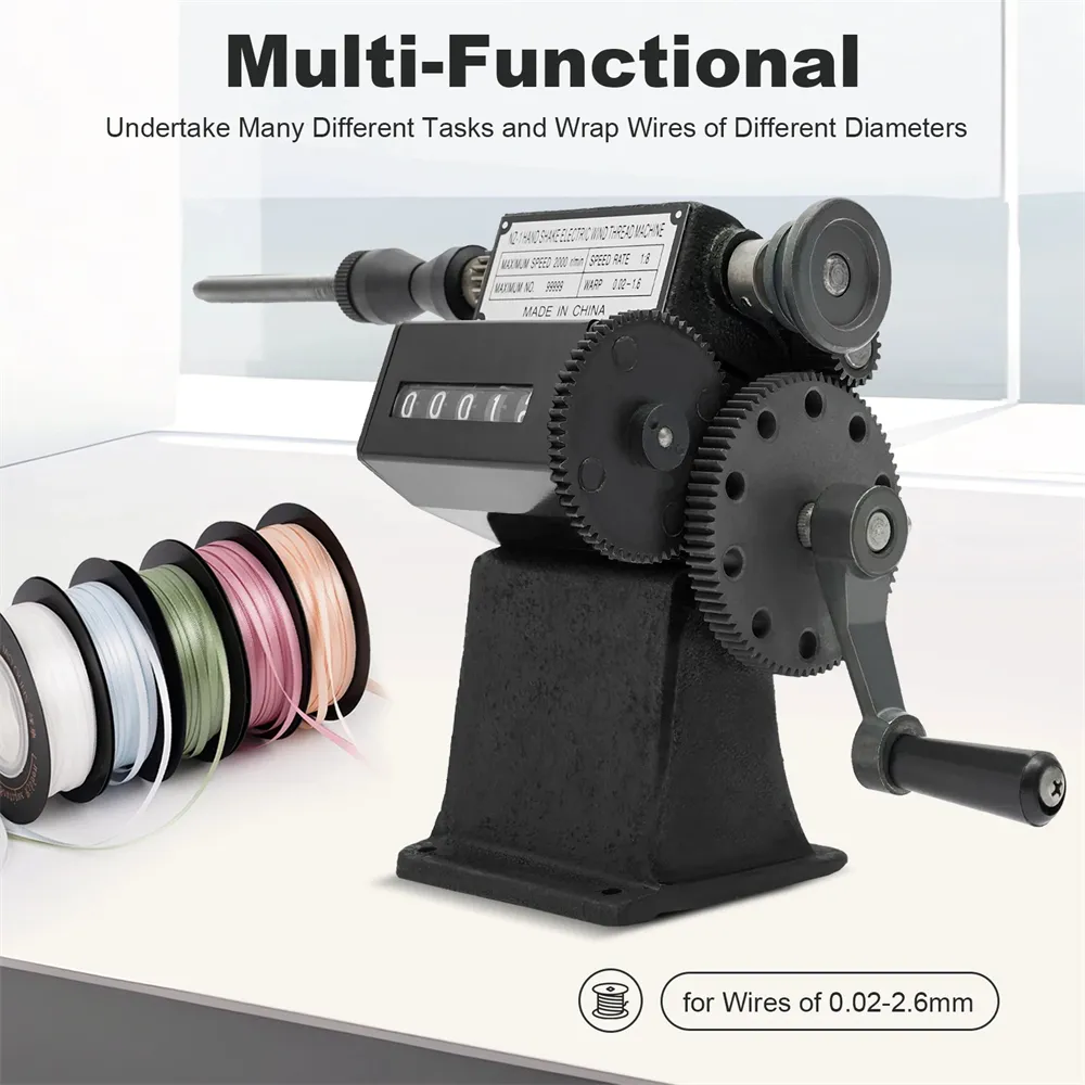 Manual Coil Winder Counter Machine Cast Iron Frame Steel Gear Wire Diameter 02-26mm Mechanical Winding Tool Reliable Compact Design