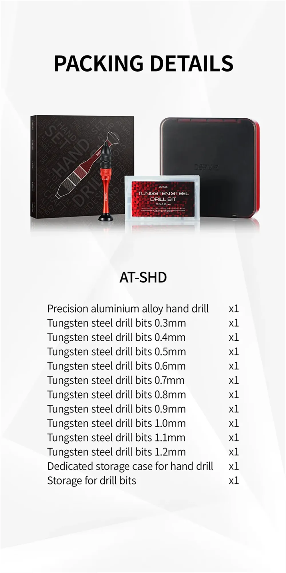 DSPIAE AT-SHD Precision Aluminum Alloy Hand Drill Set with Tungsten Steel Drill Bits High Accuracy Lightweight Design for Model Crafting DSPIAE AT-SHD Precision Aluminum Alloy Hand Drill Set with Tungsten Steel Drill Bits High Accuracy Lightweight Design for Model Crafting