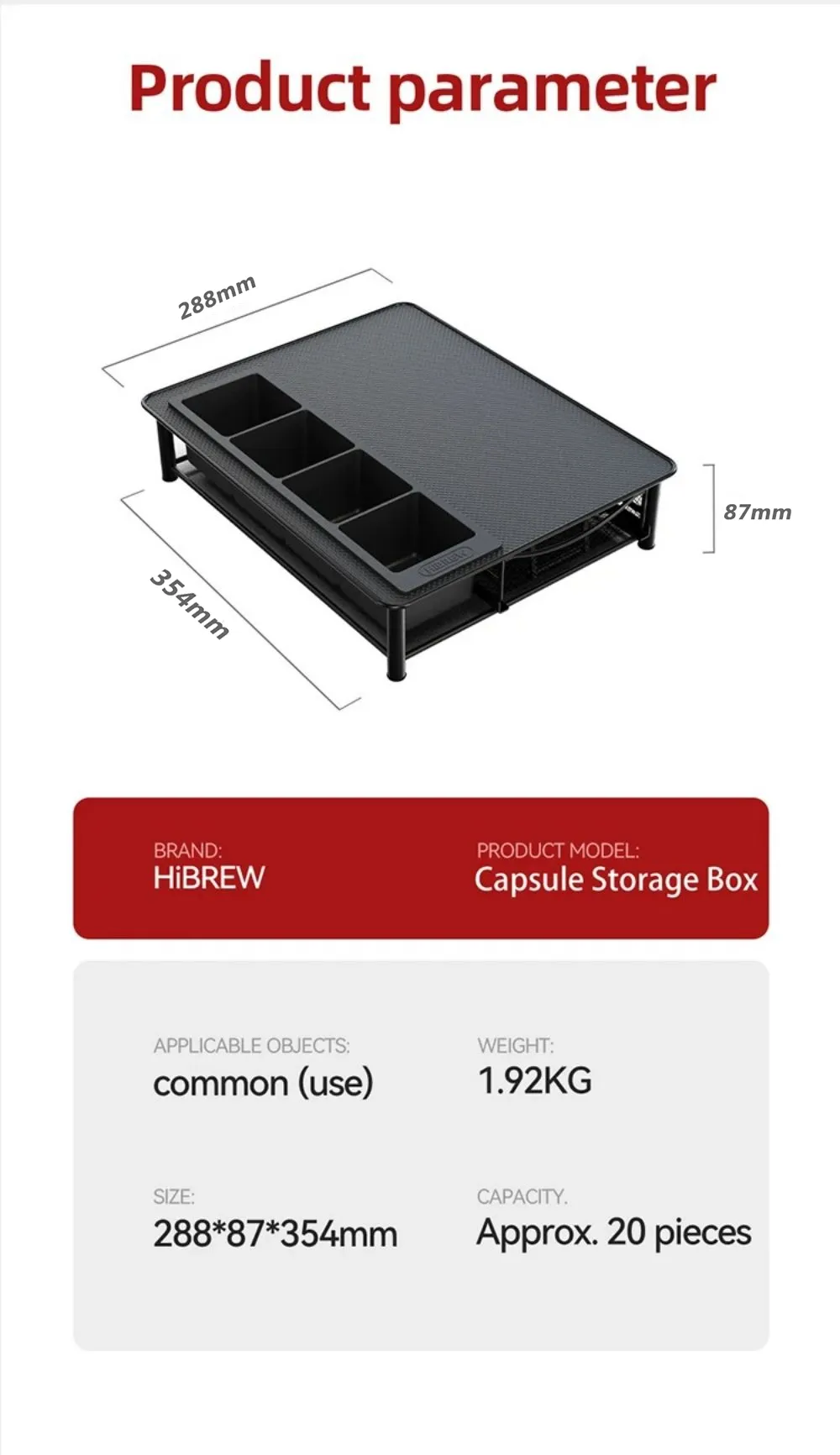 HiBREW Coffee Capsule Holder Drawer Organizer Compatible with NS DG K-Cup Capsules 20 Pods Storage Rack for H1B H2B Model