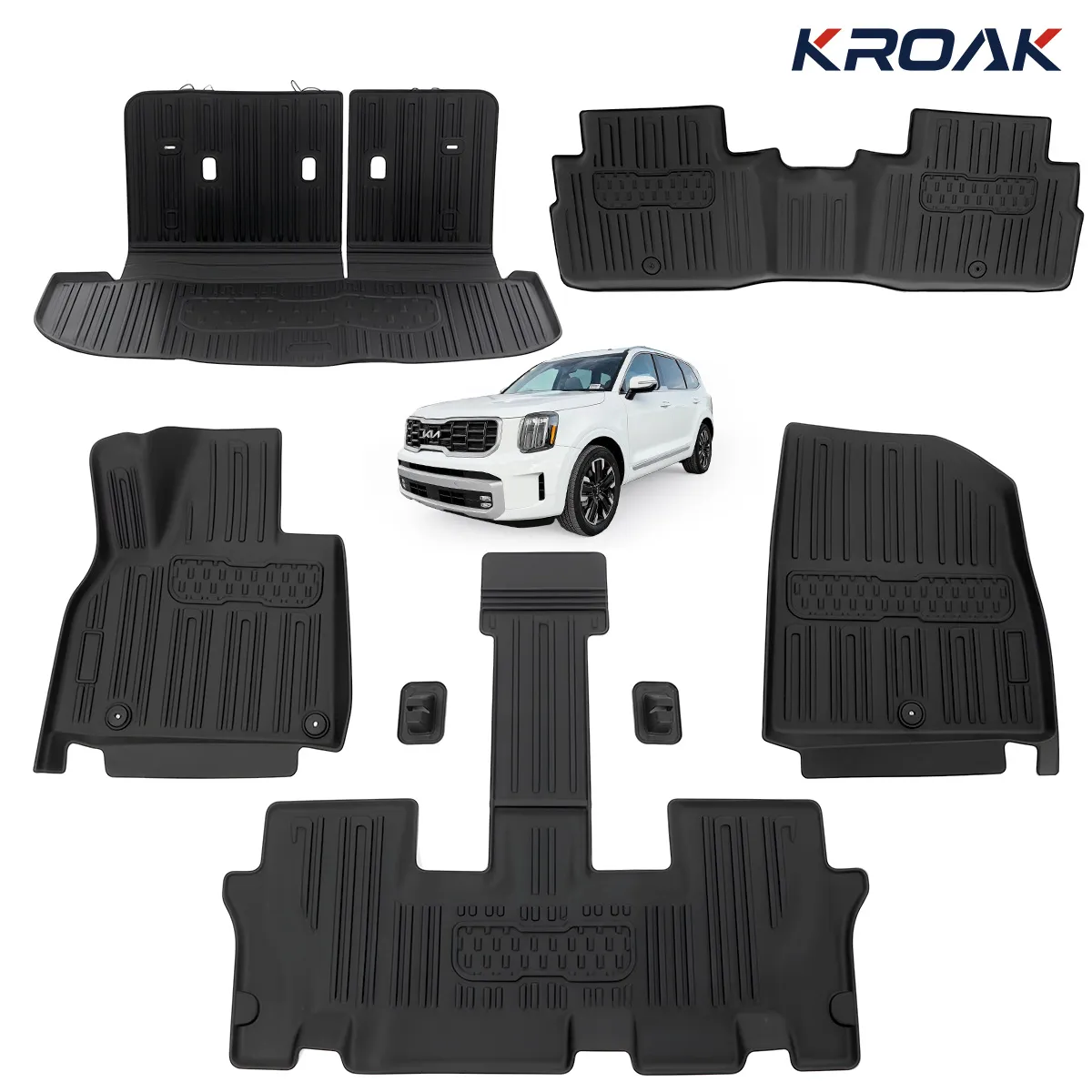 Floor Mats Set For Kia Telluride 2020-2025 Cargo Liner TPE Material All Weather Protection 7 8 Passenger Fit Car Accessories Seat Back Covers Full Coverage