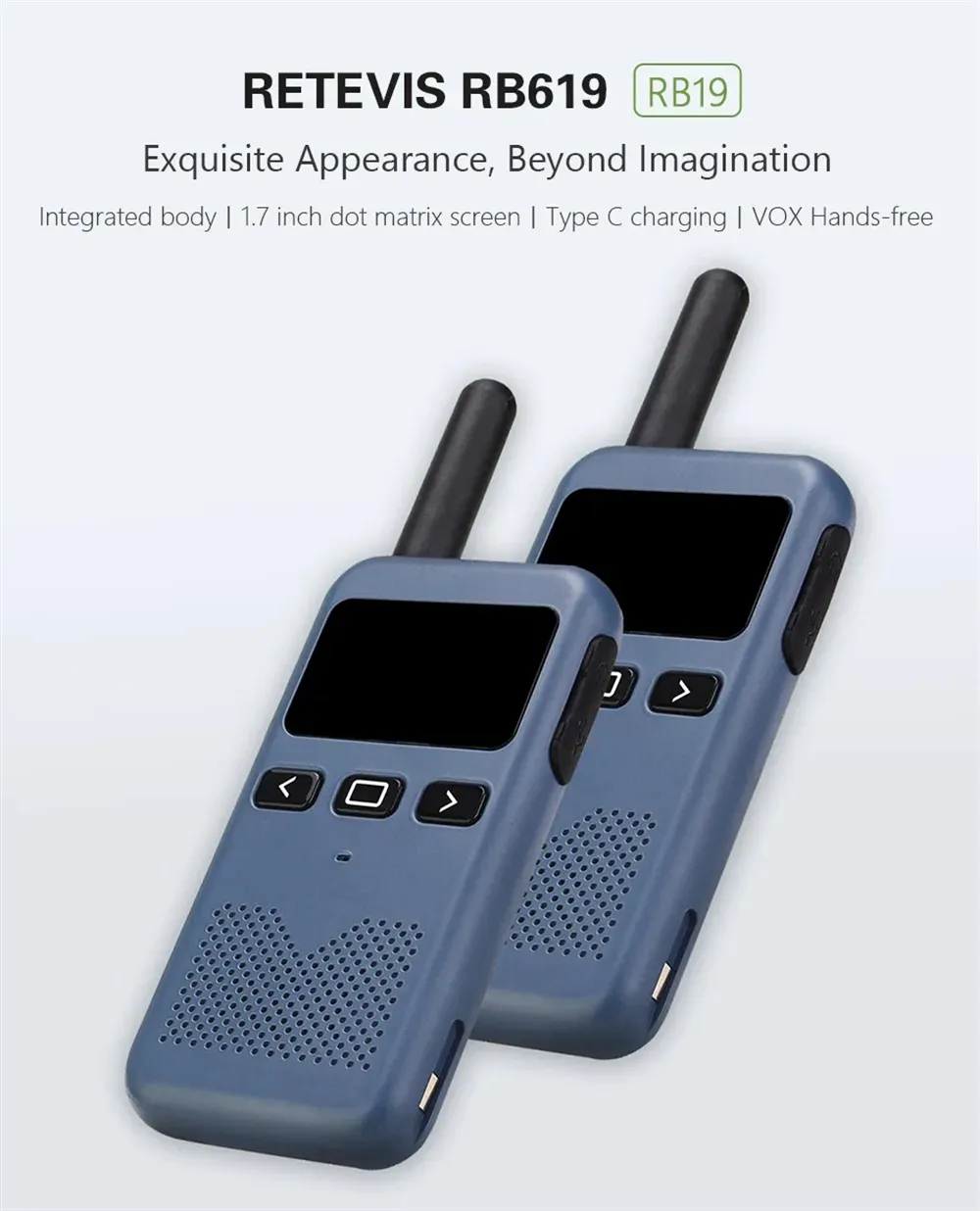 Retevis RB19 FRS RB619 PMR Walkie Talkie Portable Two Way Radio Type C USB Rechargeable for Hands Free Lightweight Compact Radio