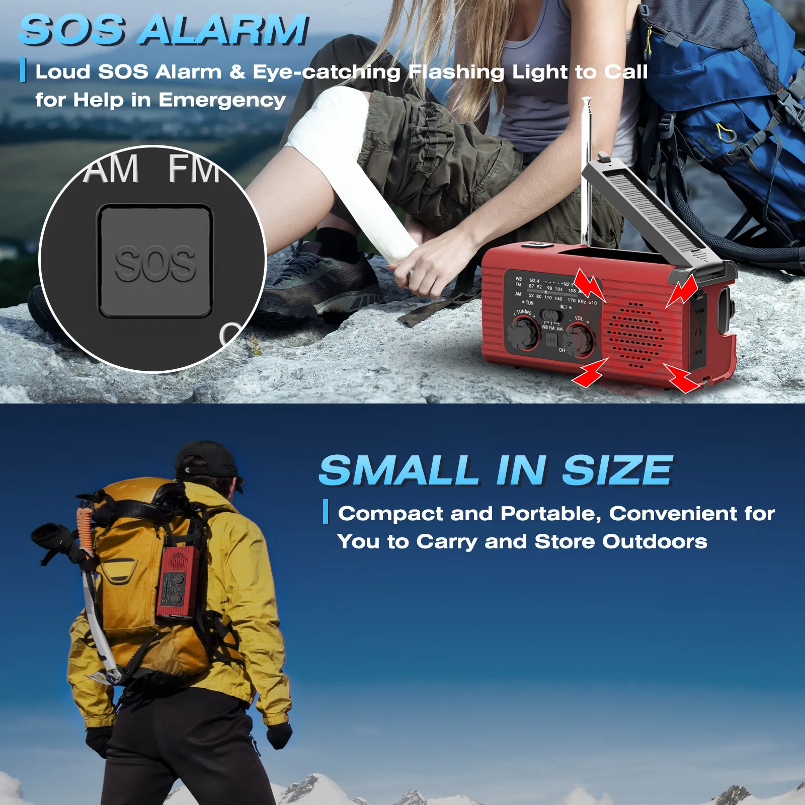 Multifunctional Emergency Radio Solar Hand Crank NOAA Weather Alert AM FM WB Radio Power Bank Flashlight for Outdoor Emergency Survival Multifunctional Emergency Radio Solar Hand Crank NOAA Weather Alert AM FM WB Radio Power Bank Flashlight for Outdoor Emergency Survival