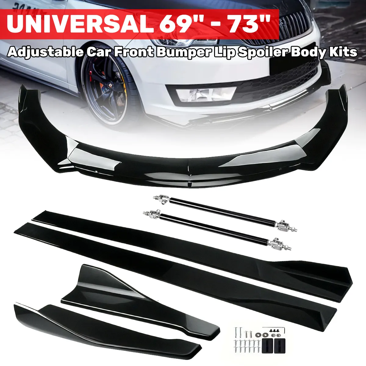69 - 73 Adjustable Car Front Bumper Lip Spoiler Body Kits Universal + 86.6/ 2M Car Side Skirt Extension Rocker Panel Body Kit + 18.89 Auto Rear Lip + Adjustable 8-11 Splitter Rods 69 - 73 Adjustable Car Front Bumper Lip Spoiler Body Kits Universal + 86.6/ 2M Car Side Skirt Extension Rocker Panel Body Kit + 18.89 Auto Rear Lip + Adjustable 8-11 Splitter Rods