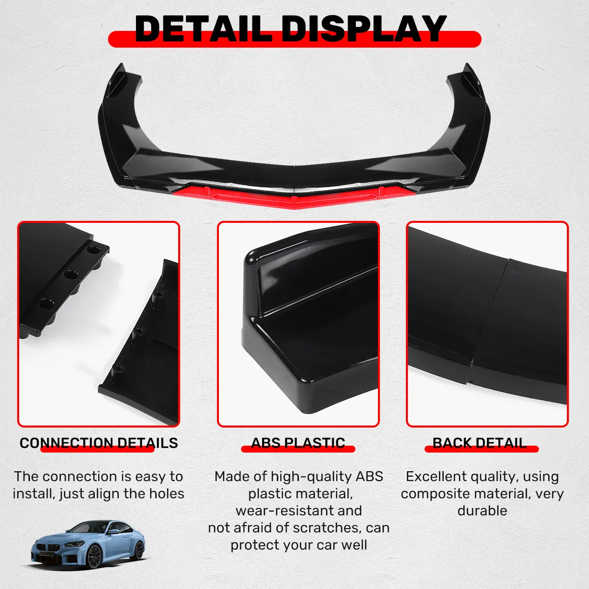 Car Front Bumper Lip Spoiler Glossy Universal Black Red ABS Easy Installation Improves Aerodynamics Stylish Design Car Front Bumper Lip Spoiler Glossy Universal Black Red ABS Easy Installation Improves Aerodynamics Stylish Design