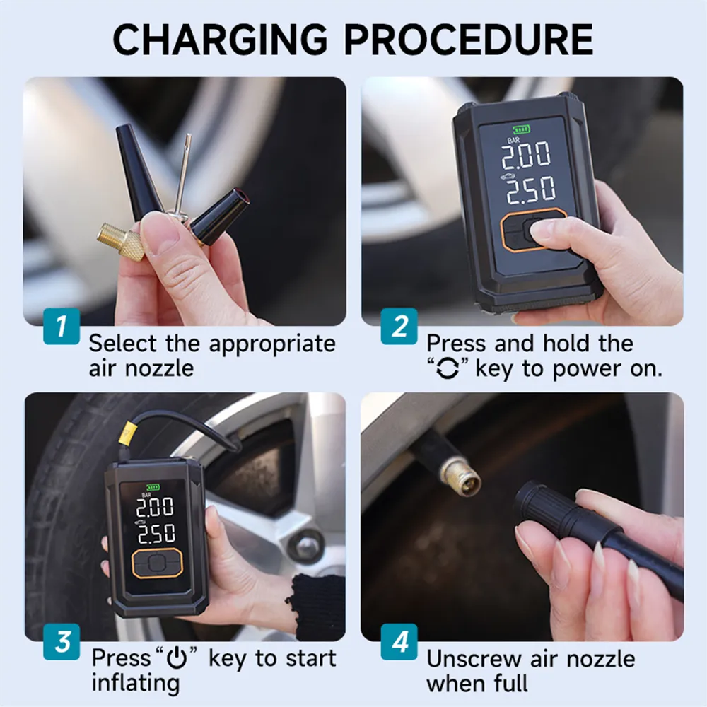Buwei XM01 Portable Wireless Air Pump Digital Display USB Charging Emergency LED Light for Car Bike Tire Inflation Pressure Measurement