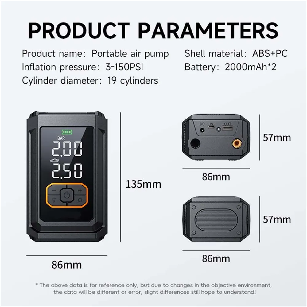 Buwei XM01 Portable Wireless Air Pump Digital Display USB Charging Emergency LED Light for Car Bike Tire Inflation Pressure Measurement