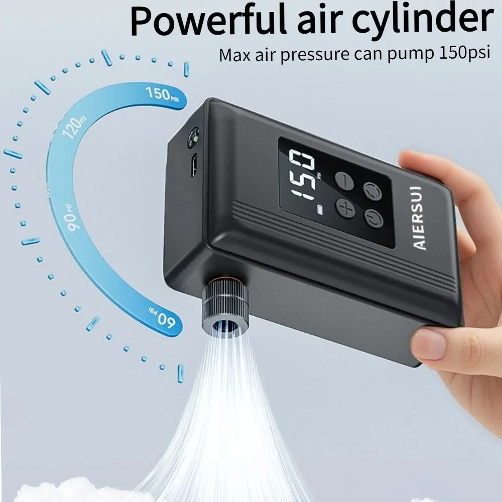 Mountain Road Bicycle Tire Inflator Smart Digital Display 150 PSI Portable Electric Air Pump USB Lightweight Design for Car Bicycle Ball
