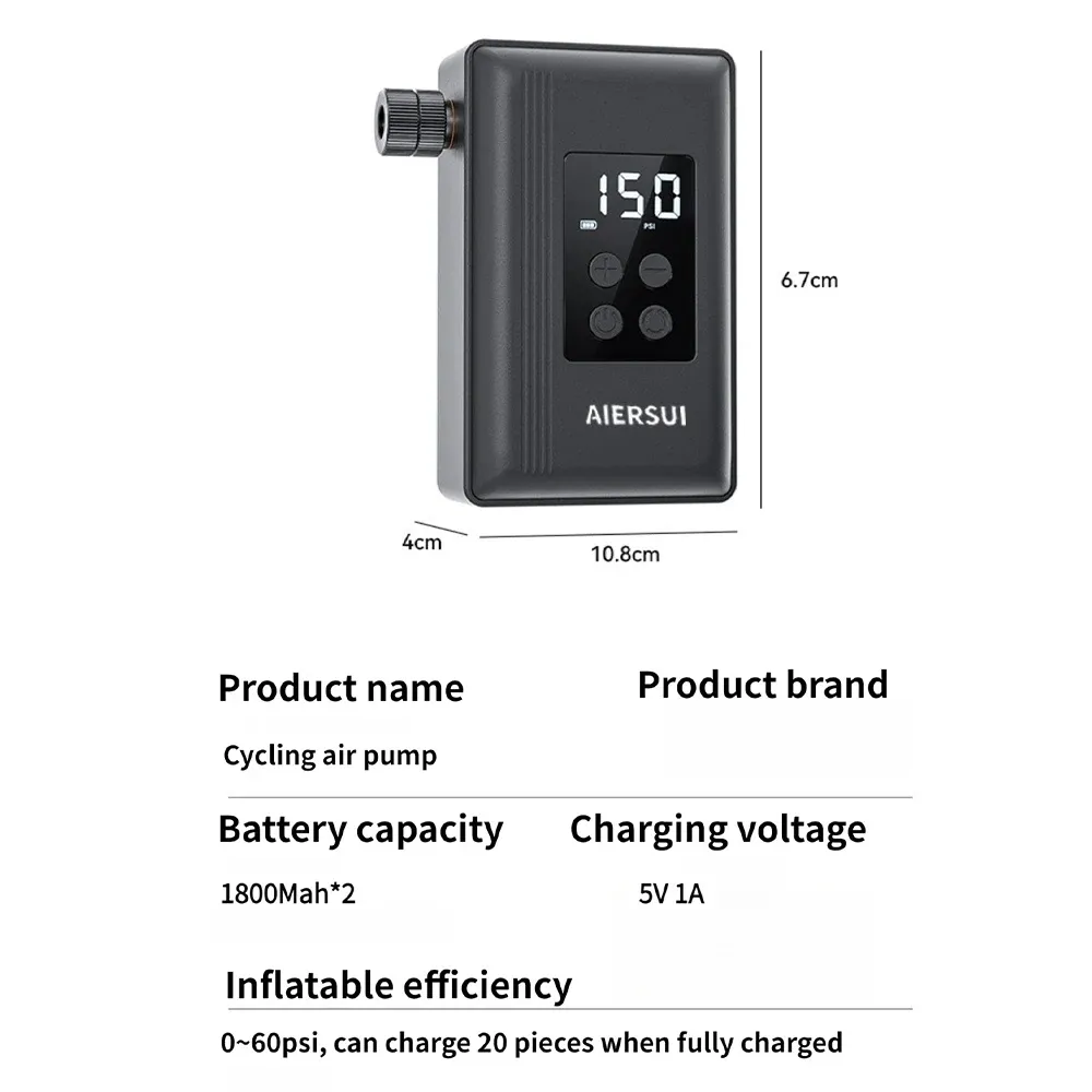 Mountain Road Bicycle Tire Inflator Smart Digital Display 150 PSI Portable Electric Air Pump USB Lightweight Design for Car Bicycle Ball