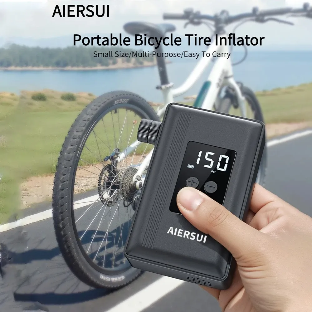 Mountain Road Bicycle Tire Inflator Smart Digital Display 150 PSI Portable Electric Air Pump USB Lightweight Design for Car Bicycle Ball
