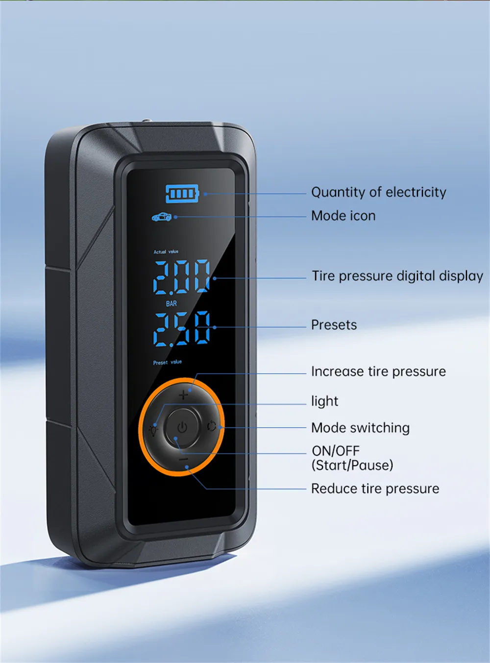 PL01 Portable Wireless Car Tire Air Pump High-Pressure Output USB Charging Digital Display Multi-Mode Inflator for Cars Bikes Balls