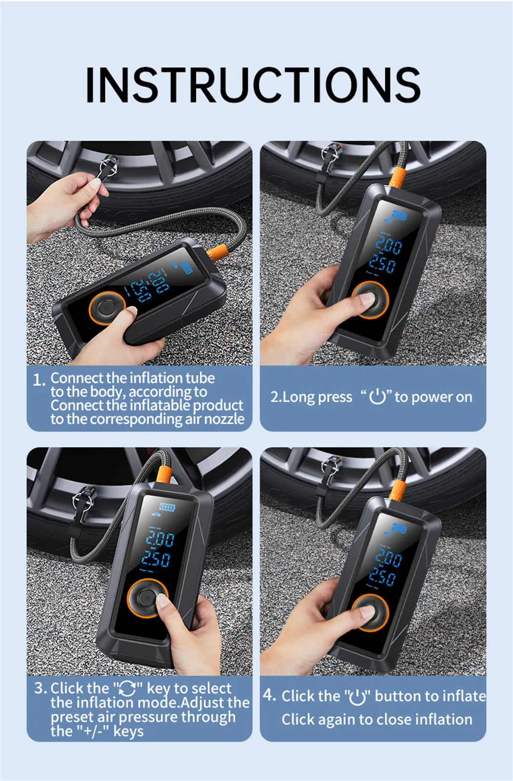 PL01 Portable Wireless Car Tire Air Pump High-Pressure Output USB Charging Digital Display Multi-Mode Inflator for Cars Bikes Balls