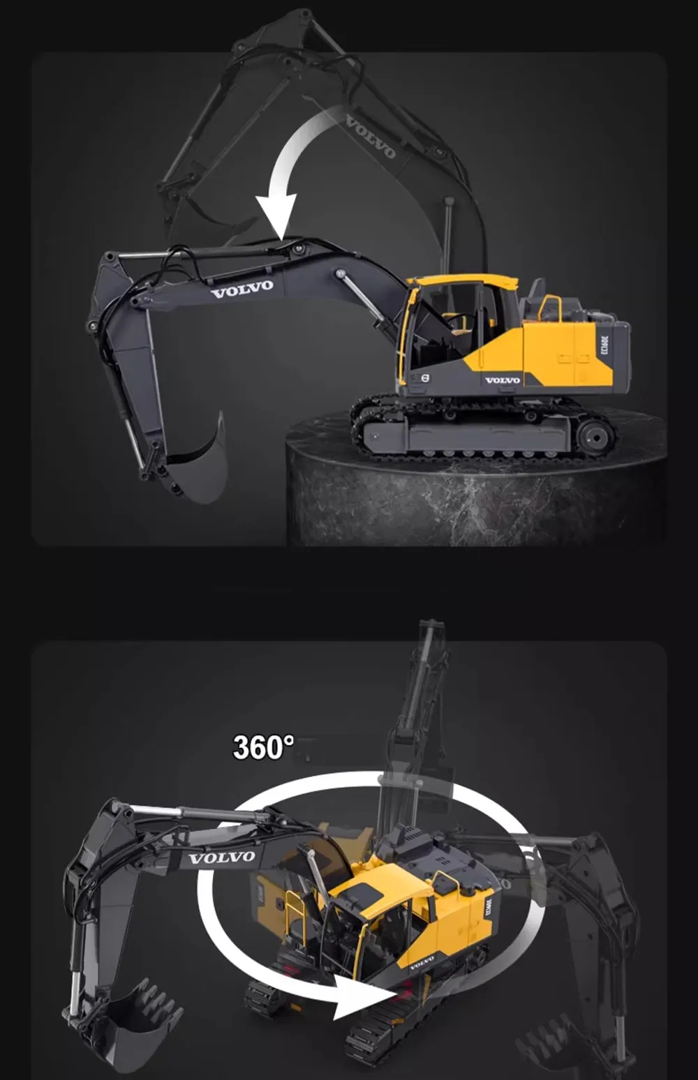 DOUBLE E E598 1/16 2.4G 17CH Alloy Remote Control RC Excavator 360°Spin For Volvo Authorization