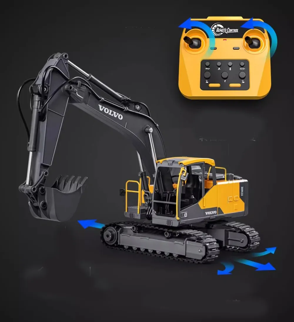 DOUBLE E E598 1/16 2.4G 17CH Alloy Remote Control RC Excavator 360°Spin For Volvo Authorization
