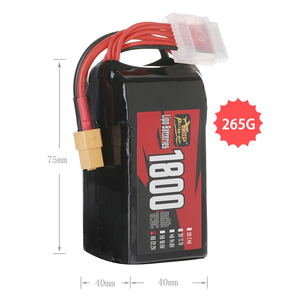 ZOP Power 22.2V 1800mAh 120C 6S LiPo Battery XT60 Plug for RC Drone
